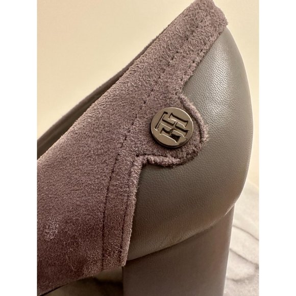 Tommy Hilfiger Genesis Gray Suede Pump Block Heel Round Toe Chunky Size 9.5 - Picture 12 of 13